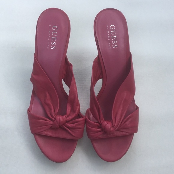 Guess Pink Heels Platform Fashionable Statement Shoes Cork and Genuine Leather - Picture 1 of 8